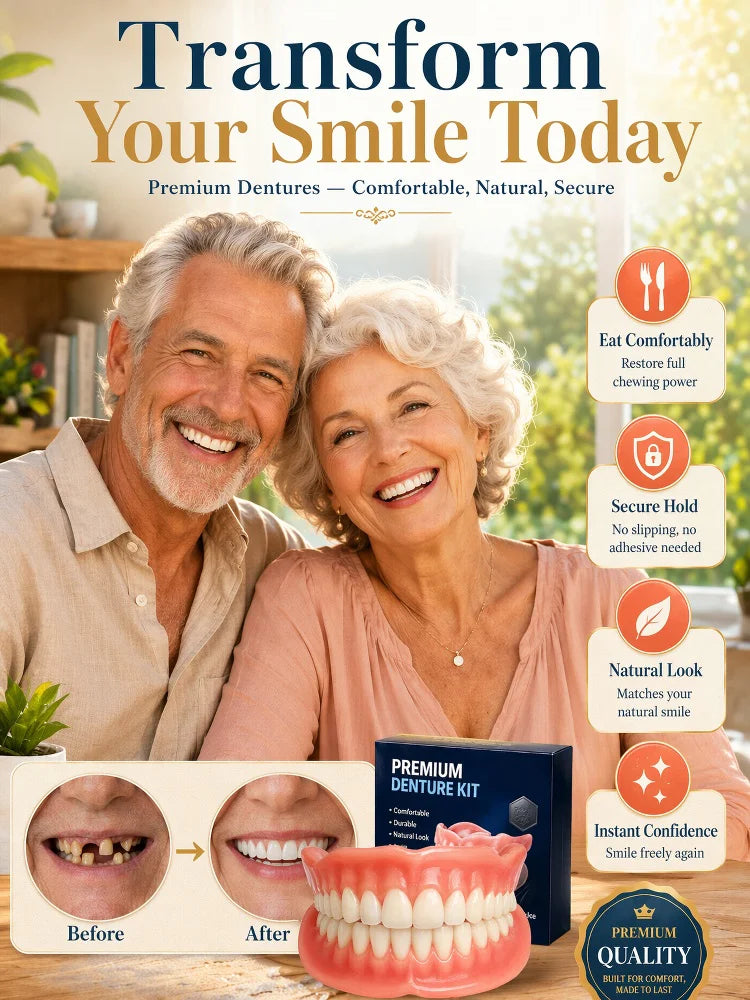 Premium removable denture kit and smiling older couple