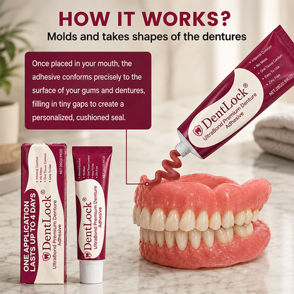 DentLock® UltraBond Premium Denture Adhesive 🔥 FDA Certified (Clinically Proven 4-Day Hold for Secure, Comfortable & Zinc-Free Denture Fit 🦷)