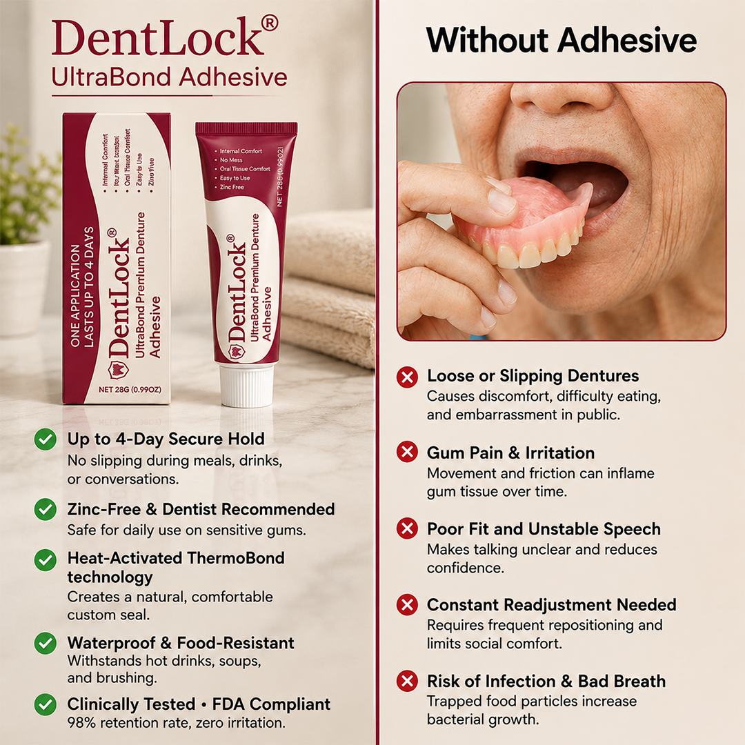 DentLock® UltraBond Premium Denture Adhesive 🔥 FDA Certified (Clinically Proven 4-Day Hold for Secure, Comfortable & Zinc-Free Denture Fit 🦷)